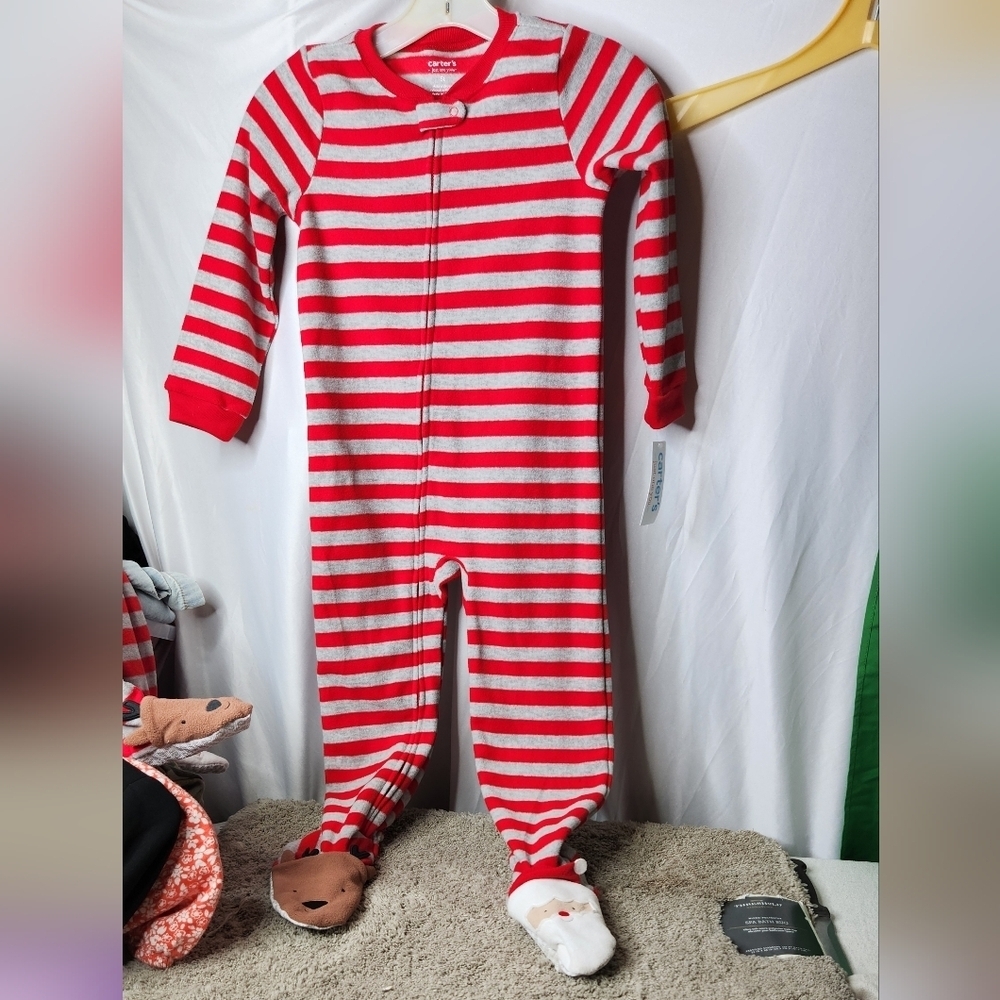 Carter's Just One You Baby Boys' Reindeer Striped Fleece Footed Pajama - 12 Mo
